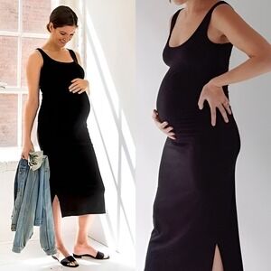 STORQ Black Ribbed Midi Tank Dress Maternity